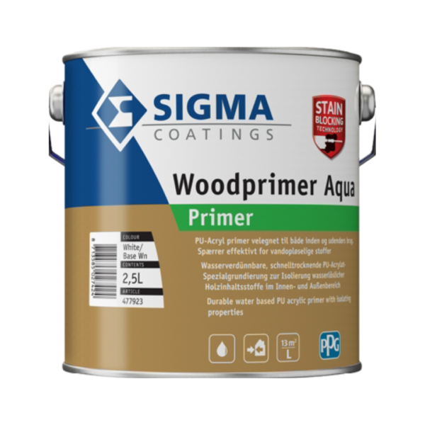 Sigma Woodprimer Aqua Grundmaling og spærre Hvid  2,5L